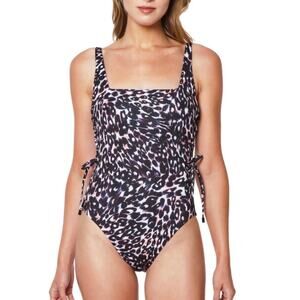 Sanctuary Leopard Stay Cool Lace Up One Piece Swim Suit S NWT